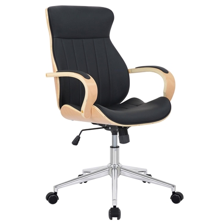 Krzesło Biurowe MELINDA, Elegancki Nowoczesny Design, Drewno kolor Jasny i Skóra kolor Czarny