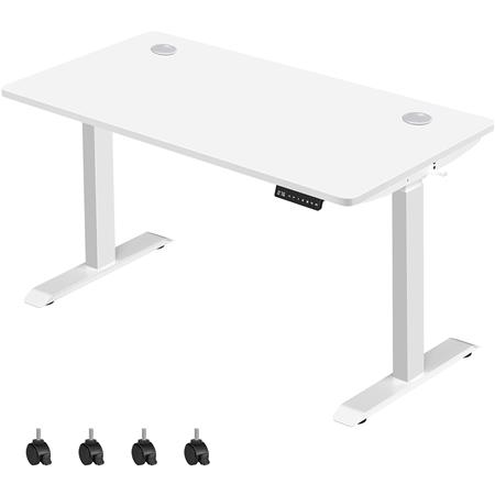 Biurko MAKALU, 70x140x(71-117) cm, Regulowana Wysokość, Biały Stelaż, Blat kolor Biały