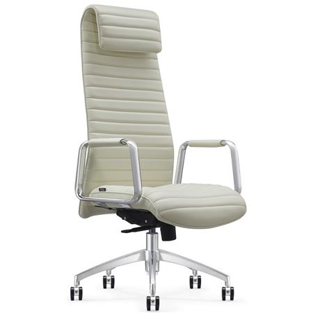 Fotel Ergonomiczny ASPERA, Wysokie Oparcie z Zagłówkiem, Elegancki Design, Skóra Naturalna, kolor Kremowy