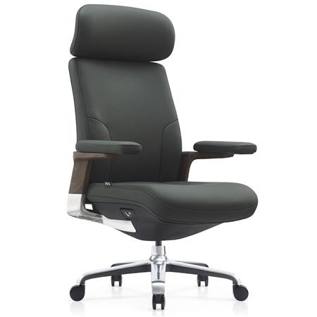 Fotel Biurowy SOPRANO, Drewniane Wstawki, Luksusowy Design, 100% Skóra Naturalna, kolor Zielony