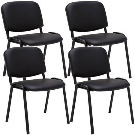 Zestaw 4 szt. Krzesło Konferencyjne MOBY SKÓRA, Wygodne i Praktyczne, Czarne Nogi, Kolor Czarny