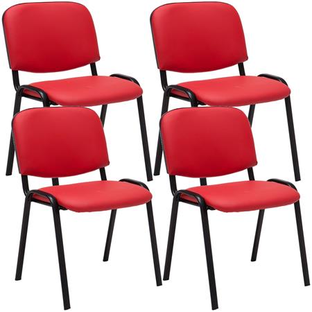 Zestaw 4 szt. Krzesło Konferencyjne MOBY SKÓRA, Wygodne i Praktyczne, Czarne Nogi, Kolor Czerwony