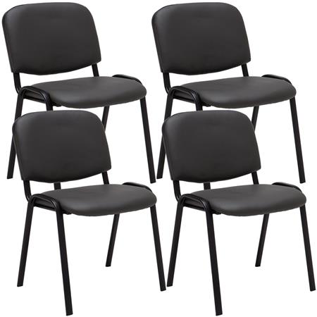 Zestaw 4 szt. Krzesło Konferencyjne MOBY SKÓRA, Wygodne i Praktyczne, Czarne Nogi, Kolor Szary