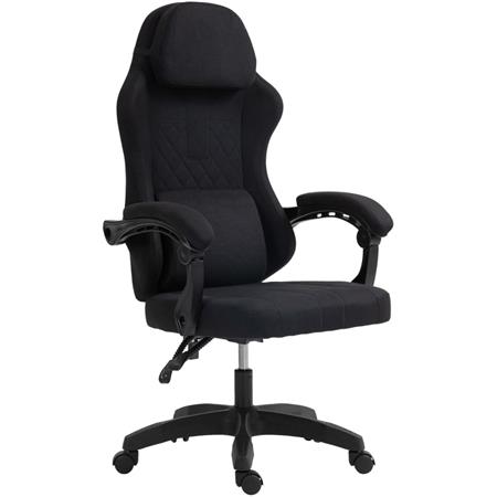 Fotel Biurowy VENOM, Gamingowy Design, Wyściełany Zagłówek, Tapicerka z Tkaniny, Kolor Czarny