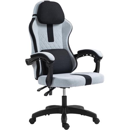 Fotel Biurowy VENOM, Gamingowy Design, Wyściełany Zagłówek, Tapicerka z Tkaniny, Kolor Szaro-Czarny