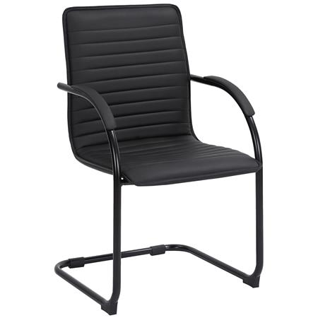 Krzesło Konferencyjne GREGORY, Czarny Metalowy Stelaż, Elegancki Design na Płozach, Ekoskóra kolor Czarny