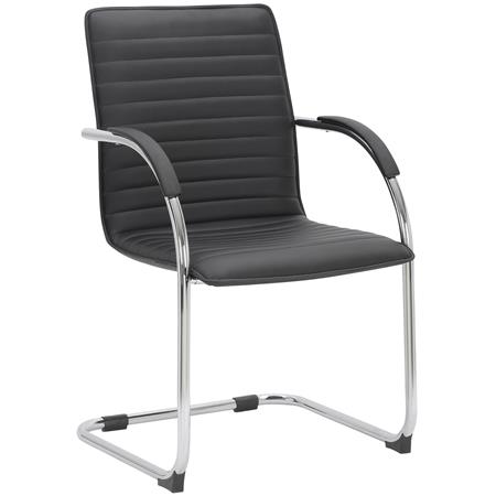 Krzesło Konferencyjne GREGORY, Metalowy Stelaż, Elegancki Design na Płozach, Ekoskóra kolor Czarny