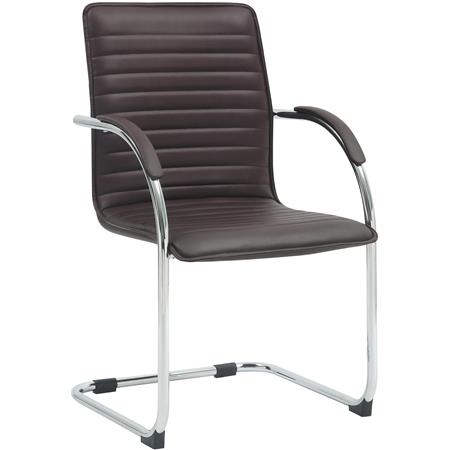 Krzesło Konferencyjne GREGORY, Metalowy Stelaż, Elegancki Design na Płozach, Ekoskóra kolor Brązowy