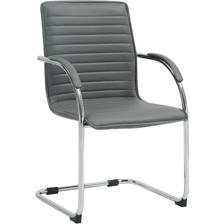 Krzesło Konferencyjne GREGORY, Metalowy Stelaż, Elegancki Design na Płozach, Ekoskóra kolor Szary