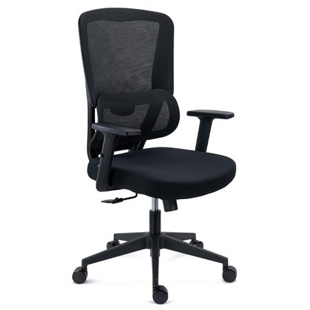 Fotel Biurowy Ergonomiczny SUPRA, Adaptacyjne Podparcie Lędźwiowe, 8 h Pracy, Tkanina i Siatka, Czarny