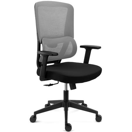 Fotel Biurowy Ergonomiczny SUPRA, Adaptacyjne Podparcie Lędźwiowe, 8 h Pracy, Tkanina i Siatka, Szary