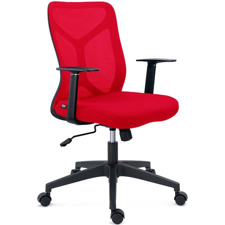 Krzesło Biurowe GINGER, Mechanizm Bujania, Solidne i Wszechstronne, Tkanina i Oddychająca Siatka, Czerwone