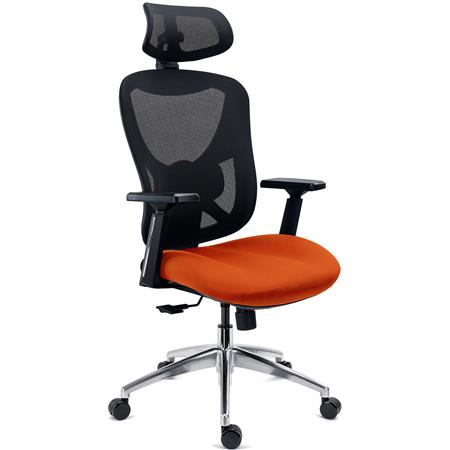 Krzesło Ergonomiczne URUS, Oparcie z Regulacją Wysokości, Wtryskiwana Pianka, Do Pracy 8 h, Pomarańczowe