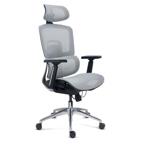 Krzesło Ergonomiczne TITAN, Podstawa z Aluminium, Siedzisko z Regulacją Głębokości, Podłokietniki 3D, Szare