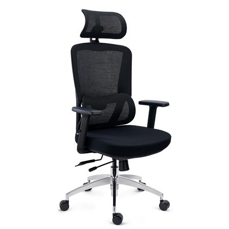 Fotel Biurowy Ergonomiczny SUPRA MAX, Zaawansowane Regulacje, 8 h Pracy, Tkanina i Oddychająca Siatka, Czarny