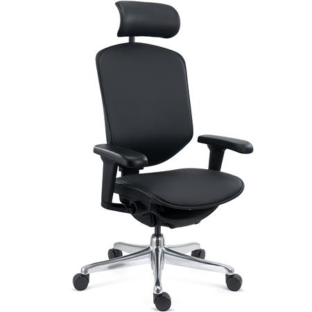 Fotel Biurowy Ergonomiczny ENJOY, W Pełni Regulowany, Ekskluzywny Design i Jakość, Skóra Naturalna, Czarny