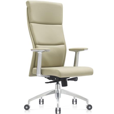 Designerski Fotel Biurowy MONZA, Elegancki Design, Mechanizm Synchro, Skóra Naturalna, kolor Kremowy
