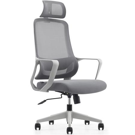 Krzesło Biurowe LUNA GREY, Zagłówek, Oryginalne Podłokietniki, Mechanizm Bujania, Siatkowe, Szare