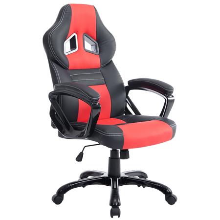Krzesło Gamingowe LECLERC, Sportowy Design, Skórzana Tapicerka, Kolor Czerwono-Czarny