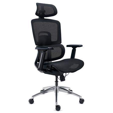 DEMO# Krzesło Ergonomiczne TITAN, Podstawa z Aluminium, Siedzisko z Regulacją Głębokości, Podłokietniki 3D, Czarne