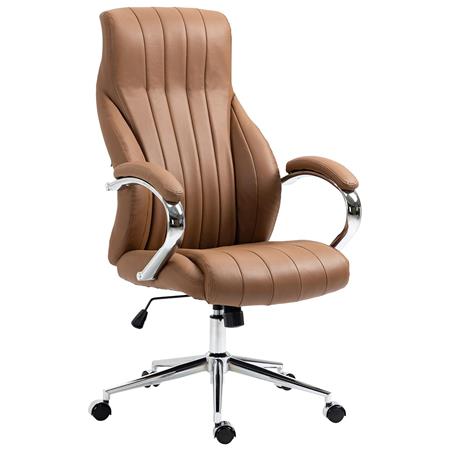 Fotel Biurowy DALIA, Elegancki Design, Wyściełany i Tapicerowany Skórą Naturalną, Kolor Jasny Brąz