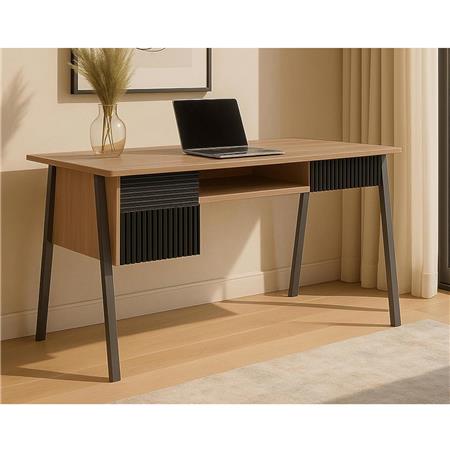 Biurko Komputerowe OPAL, Piękny Nowoczesny Design, Wymiary 120x60x78, Czarny Stelaż, Blat Kolor Dąb