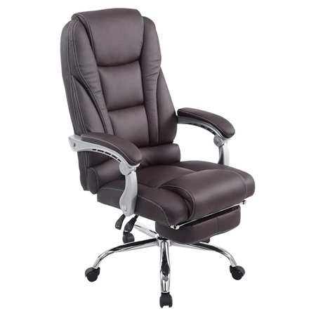 DEMO# Fotel Biurowy COMODITY, Grube Wypełnienie, Wysuwany Podnóżek, Skórzany, Brązowy