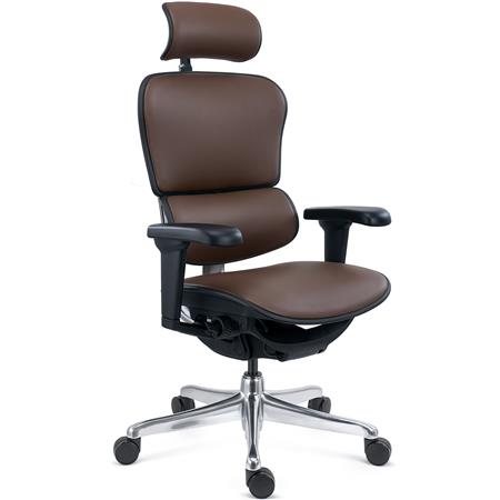DEMO# Fotel Biurowy Ergonomiczny ERGOULTRA, W Pełni Regulowany, Doskonała Jakość i Wygoda, Skóra Naturalna Brązowy