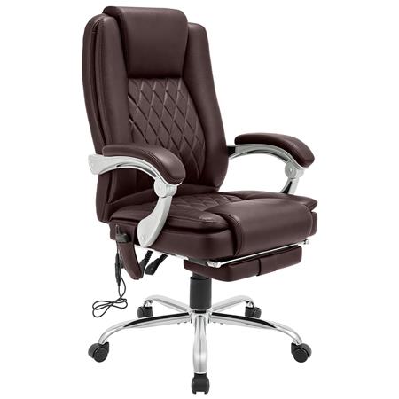 Fotel Biurowy CABUYA, Wysuwany Podnóżek, Funkcja Masażu, Skóra kolor Brązowy