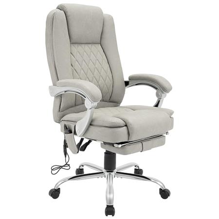 Fotel Biurowy CABUYA, Wysuwany Podnóżek, Funkcja Masażu, Skóra kolor Szary