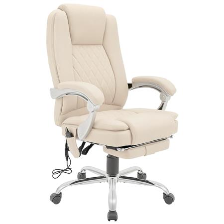 Fotel Biurowy CABUYA, Wysuwany Podnóżek, Funkcja Masażu, Skóra kolor Kremowy