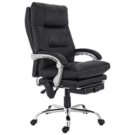 Fotel Biurowy SARMI, Wysuwany Podnóżek, Funkcja Masażu i Podgrzewania, Skóra kolor Czarny