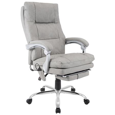 Fotel Biurowy SARMI, Wysuwany Podnóżek, Funkcja Masażu i Podgrzewania, Skóra kolor Szary