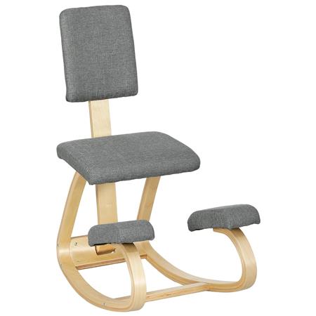 Klęcznik Biurowy MOLTY, Drewniana Konstrukcja z Oparciem, Wyściałane Siedzisko, Tkanina kolor Szary