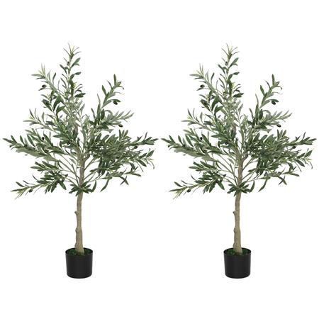 Zestaw 2 szt. Roślina do Biura VERO, Sztuczne Drzewko Oliwne, Śródziemnomorski Styl, 120 cm Wysokości, w Doniczce