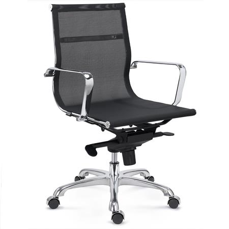 Krzesło Biurowe DOMI, Niskie Oparcie, Chromowany Metalowy Stelaż, Elegancki Design, Siatkowe, Czarne