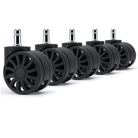 Zestaw 5 szt. Kółka Plastikowe H3 do Wykładzin 11 mm / 60 mm, Ozdobne Szprychy, kolor Czarny