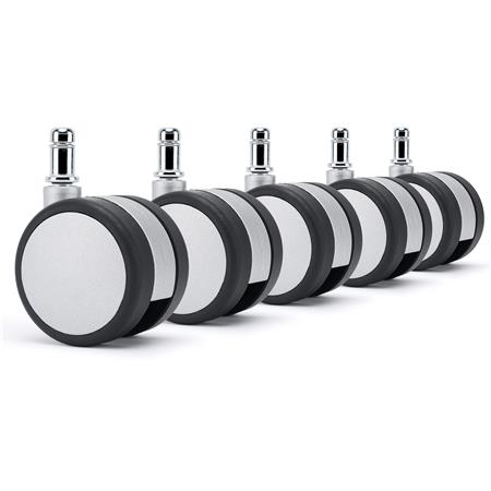 Zestaw 5 szt. Kółka Plastikowe H6 do Wykładzin 11 mm / 60 mm, do Krzeseł i Foteli Biurowych, kolor Szary