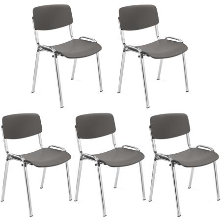 Zestaw 5 szt. Krzesła Konferencyjne MILKA, Ładne i Wszechstronne, Sztaplowane, Kolor Szary i Chromowane Nogi