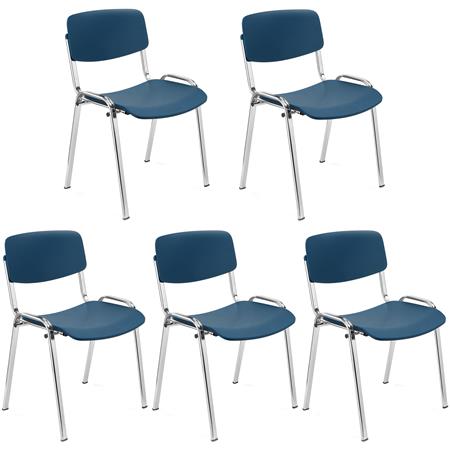 Zestaw 5 szt. Krzesła Konferencyjne MILKA, Ładne i Wszechstronne, Sztaplowane, Kolor Niebieski i Chromowane Nogi