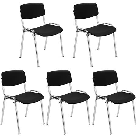 Zestaw 5 szt. Krzesła Konferencyjne MILKA, Ładne i Wszechstronne, Sztaplowane, Kolor Czarny i Chromowane Nogi