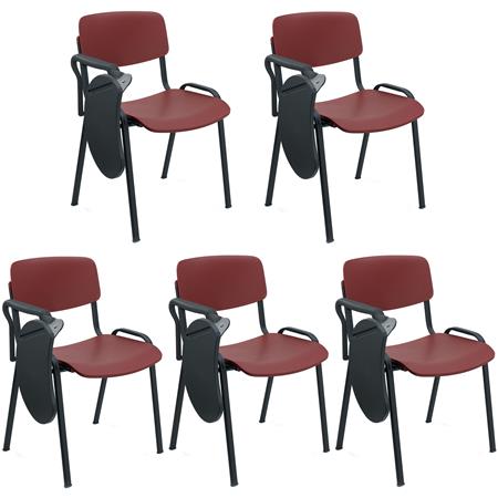 Zestaw 5 szt. Krzesła Konferencyjne MILKA Z PULPITEM, Ładne i Wszechstronne, Sztaplowane, Kolor Bordowy i Czarne Nogi