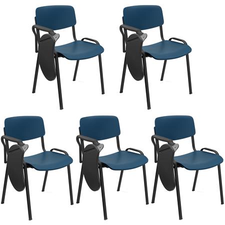 Zestaw 5 szt. Krzesła Konferencyjne MILKA Z PULPITEM, Ładne i Wszechstronne, Sztaplowane, Kolor Niebieski i Czarne Nogi
