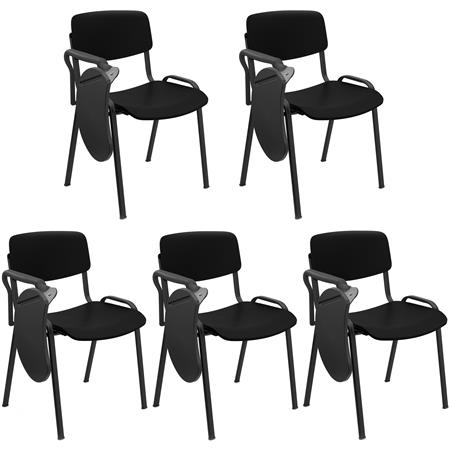 Zestaw 5 szt. Krzesła Konferencyjne MILKA Z PULPITEM, Ładne i Wszechstronne, Sztaplowane, Kolor Czarny i Czarne Nogi
