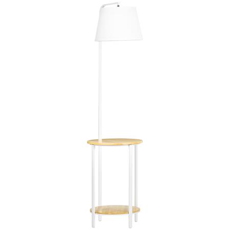 Lampa Biurowa VELA, 2 Bambusowe Pułeczki, Stalowy Stelaż i Klosz z Tkaniny, kolor Biały