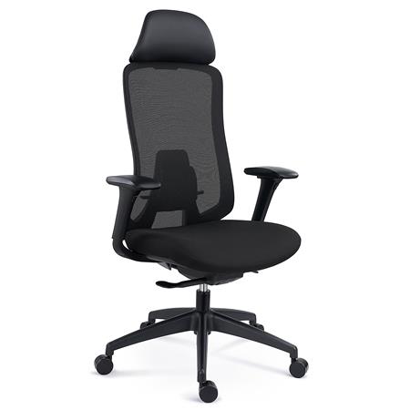 Fotel Ergonomiczny FENIX, z Zagłówkiem, Regulowane Podparcie Lędźwiowe, Tkanina Trudnopalna, kolor Czarny