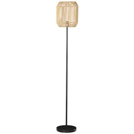 Lampa Biurowa LYRA, Stojąca Lampa z Kloszem ze Sznurka, Przełącznik Nożny, Czarna Podstawa