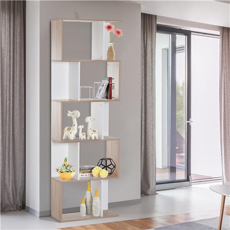 Regał Biurowy AMIX, Nowoczesny Design, Wymiary 60x24x184,5 cm, kolor Biały i Dąb