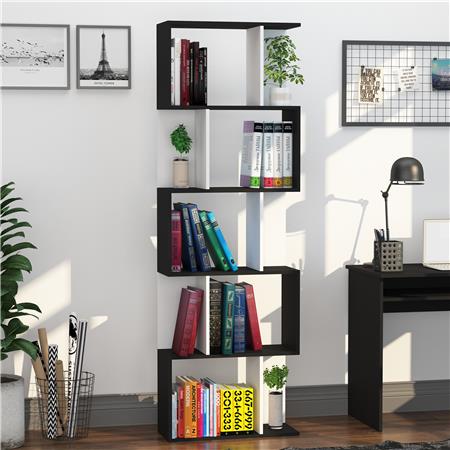 Regał Biurowy AMIX, Nowoczesny Design, Wymiary 60x24x184,5 cm, kolor Biało-Czarny