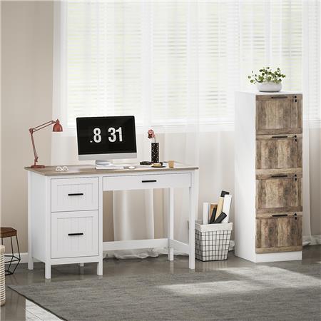 Szafka na Dokumenty RUSTIC, 4 Szuflady A4, Wymiary 39,4x40x129 cm, kolor Biały i Rustykalny Brąz